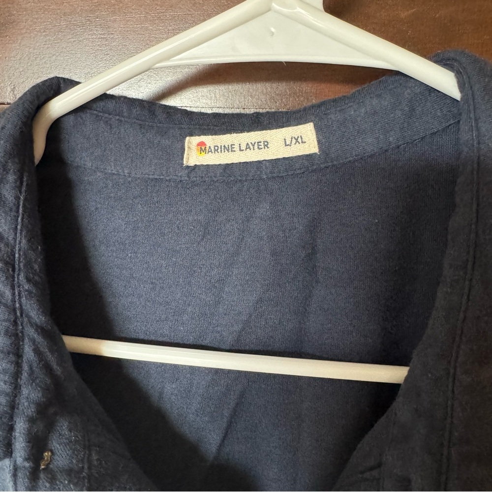 Marine Layer Men’s Navy and Cream Polo with Sunset Stripe
